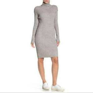 SOLUTIONS Gray Ribbed Long Sleeve Turtleneck Midi Dress
